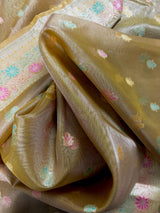 Statement Handmade Yellow Gold Color Banarasi Tissue Silk | Tissue Silk Sarees | Ships from California