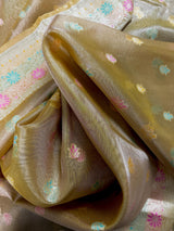 Statement Handmade Yellow Gold Color Banarasi Tissue Silk | Tissue Silk Sarees | Ships from California