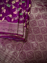 Purple Color Banarasi Semi Gorgette Dupion Soft Silk with Floral Meenakari Work