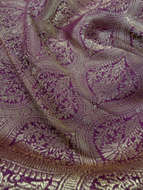 Purple Color Banarasi Semi Gorgette Dupion Soft Silk with Floral Meenakari Work