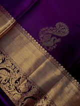 Purple Pure Kanjivaram Kanchipuram Silk Saree | Muted Gold Zari Weave | Peacock Motifs