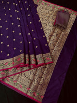 Statement Brinjal Purple Color Banarasi Katan Silk Saree with Meenakari