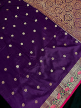 Statement Brinjal Purple Color Banarasi Katan Silk Saree with Meenakari