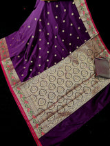 Statement Brinjal Purple Color Banarasi Katan Silk Saree with Meenakari