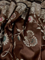 Brown Color Banarasi Handloom Semi Soft Silk Saree with Resham Zari and Meenakari Floral Jaal | Party Wear Sarees