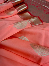 Statement Peach Banarasi Semi Katan Silk Saree