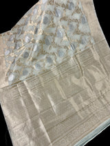 Ivory Linen Silk Saree | Banarasi Border, Floral Jaal Weave