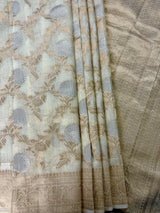 Ivory Linen Silk Saree | Banarasi Border, Floral Jaal Weave