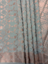 Statement Dull Dusty Blue Color Banarasi Semi Katan Silk Saree