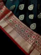 Handmade Bottle Green Color Soft Banarasi Katan Silk Saree