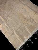 Statement Ivory Color Saree with Muted Gold Zari Weave | Floral Jaal with grand borders