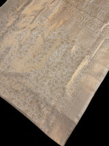 Statement Ivory Color Saree with Muted Gold Zari Weave | Floral Jaal with grand borders