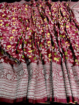 Maroon Red Color Banarasi Semi Gorgette Dupion Soft Silk with Floral Meenakari Work