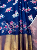 Blue Color Banarasi Cotton Silk Saree with Bird Motifs | Meenakari and Resham Zari Weave with Banarasi Borders