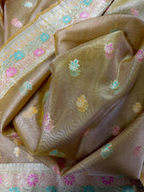 Statement Handmade Yellow Gold Color Banarasi Tissue Silk | Tissue Silk Sarees | Ships from California