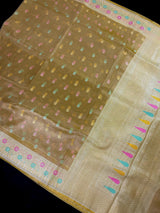 Statement Handmade Yellow Gold Color Banarasi Tissue Silk | Tissue Silk Sarees | Ships from California