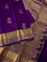 Purple Pure Kanjivaram Kanchipuram Silk Saree | Muted Gold Zari Weave | Peacock Motifs