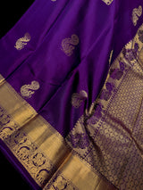 Purple Pure Kanjivaram Kanchipuram Silk Saree | Muted Gold Zari Weave | Peacock Motifs