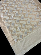 Ivory Linen Silk Saree | Banarasi Border, Floral Jaal Weave