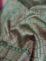 Silk Mark Certified Rose Gold Katan Silk Saree | Green Color Border