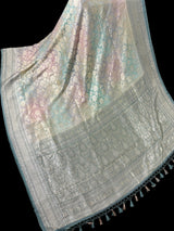 Celebrity Inspired Pastel Soft Aqua with Multi Soft Color Pure Khaddi Georgette - close-up | Saree | Kaash Collection