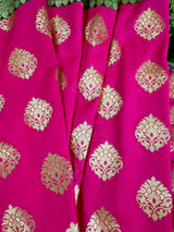 Magenta Pink with Bottle Green Traditional Banarasi Handloom Saree - close-up | Saree | Kaash Collection