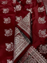 Maroon Color Mashru Silk Handloom Saree with Muted Gold Zari Weave | Banarasi Mashru Silk Saree