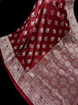 Maroon Color Mashru Silk Handloom Saree with Muted Gold Zari Weave | Banarasi Mashru Silk Saree