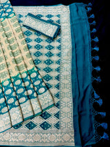 Mint Green and Teal Color Pure Khaddi Georgette Silk Bandhej Bandhani Saree - view 10 | Saree | Kaash Collection