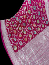 Magenta Pink Pure Khaddi Georgette Silk Saree with Water Zari and Hand Brush | Floral Sarees | SILK MARK CERTIFIED