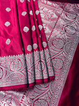 Handloom Banarasi Mashru Silk Saree | Deep Magenta Pink, Gold Zari Weave, Party - full view | Saree | Kaash Collection