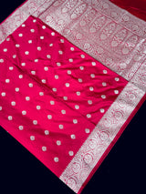 Handloom Banarasi Mashru Silk Saree | Deep Magenta Pink, Gold Zari Weave, Party - detail view | Saree | Kaash Collection