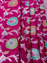 Magenta Pink Pure Khaddi Georgette Silk Saree with Water Zari and Hand Brush | Floral Sarees | SILK MARK CERTIFIED