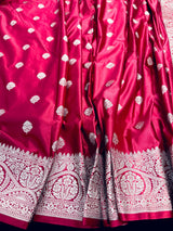 Handloom Banarasi Mashru Silk Saree | Deep Magenta Pink, Gold Zari Weave, Party - view 9 | Saree | Kaash Collection
