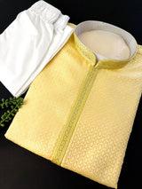 Yellow Color Men's Soft Silk Kurta Pajama Set | Yellow Haldi Function Wear