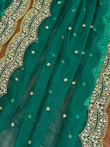 Rama Green Net Dupatta, Gold Zari Sequin Beadwork, Indian Wedding Wear
