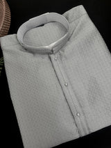 Steel Sliver Color Kurta with Self Design | Wedding & Party Wear