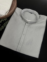 Steel Sliver Color Kurta with Self Design | Wedding & Party Wear