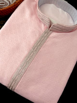 Pastel Baby Pink men's silk kurta with zari embroidery — Kaash Collection
