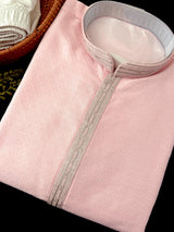 Pastel Baby Pink men's silk kurta with zari embroidery — Kaash Collection