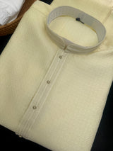 Cream color men's silk kurta with self design — Kaash Collection