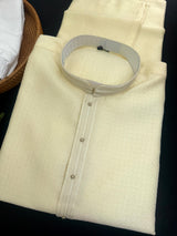 Cream color men's silk kurta with self design — Kaash Collection