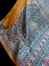 Yellow Gold Semi-Tussar Silk with Madhubani Prints Sarees - Kaash Collection