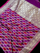 Purple and Maroon Mashru Silk Saree, Muted Gold Zari Weave - Kaash Collection