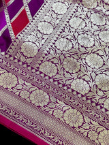Purple and Maroon Mashru Silk Saree, Muted Gold Zari Weave - Kaash Collection