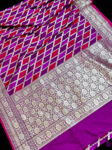 Purple and Maroon Mashru Silk Saree, Muted Gold Zari Weave - Kaash Collection