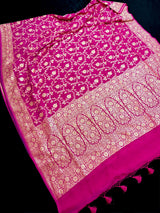 Rani Pink Pure Khaddi Georgette Silk Saree with Floral Jaal Zari Weave - Kaash Collection