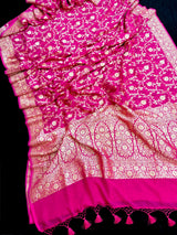 Rani Pink Pure Khaddi Georgette Silk Saree with Floral Jaal Zari Weave - Kaash Collection