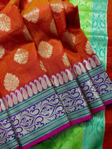 Orange Color Soft Cotton Silk Saree with Buttas and Zari Weaving buttas with Banarasi Borders - Kaash Collection