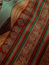 Deep Olive Green Color Semi Tussar Saree with Kalamkari and Radha Krishna with a Peacock Digital Prints - Kaash Collection